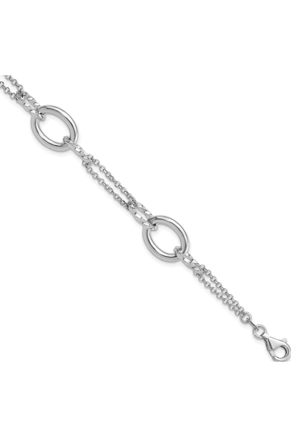 Sterling Silver Rhodium-plated 7in w/1in ext Interlocking Circles Bracelet