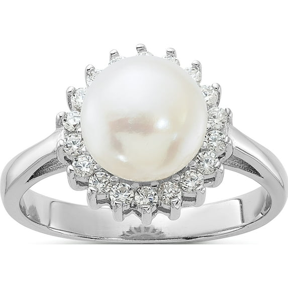 Sterling Silver Rhodium-Plated 8-9Mm White Fwc Pearl And Cz Ringsize 8 (Width 1.7 To 2.5) - Jbsp