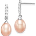 thumbnail image 1 of Sterling Silver Rhodium-Plated 8-9mm Pink Fwc Pearl Cz Post Dangle Earrings Made In China qe15360, 1 of 5