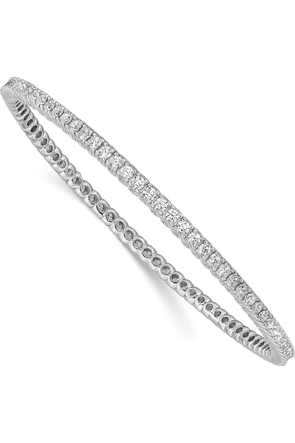 Sterling Silver Rhodium-Plated 83 Stone Cz Bangle (7.25 X 2.5) Made In Vietnam qb665