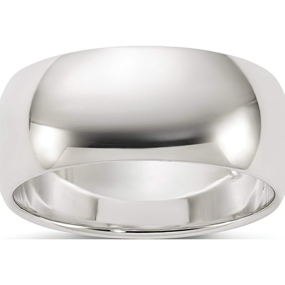 Sterling Silver Rhodium-Plated 8mm Half-Round Band (Size 9) Made In United States qwh080rh-9
