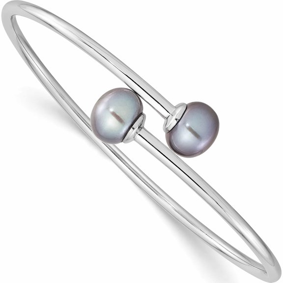 Sterling Silver Rhodium-Plated 9-10mm Grey Button Fwc Pearl Bracelet Made In China -Jewelry By Sweet Pea