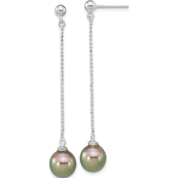 Sterling Silver Rhodium-Plated 9-10mm Tahitian Saltwater Pearl Earrings Made In China qe16377