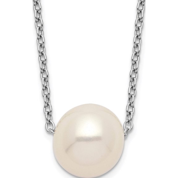 Sterling Silver Rhodium-Plated 9-10mm White Rice Fwc Pearl Necklace (18 X 10) Made In China qh5532-18