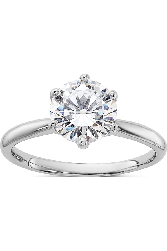 Sterling Silver Rhodium-Plated 9Mm Cz 6 Prong Solitaire Ringsize 7 (Width 1.8) - Jbsp