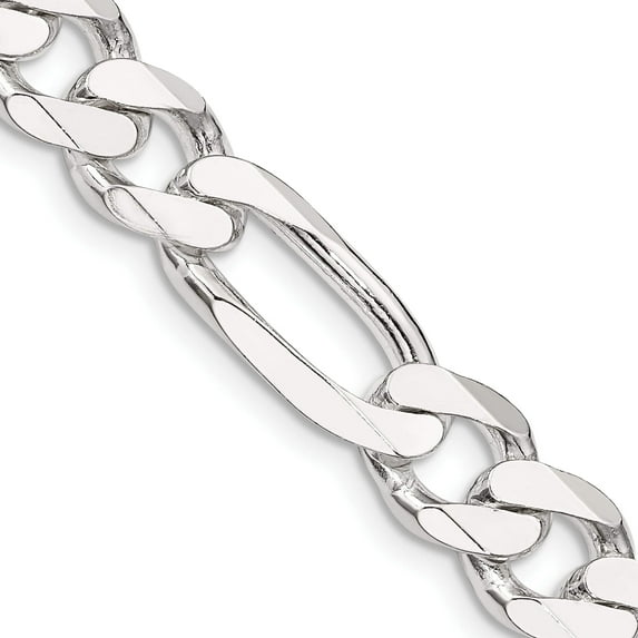 Sterling Silver Rhodium-Plated 9mm Figaro Chain (24 X 9) Made In Italy qfg250r-24