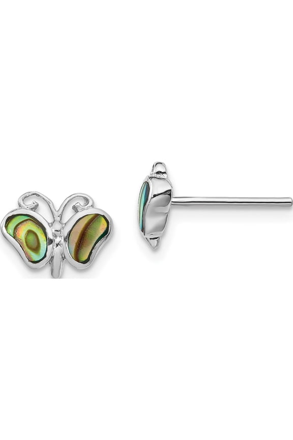 Sterling Silver Rhodium-plated Abalone Pearl Butterfly Post Earrings