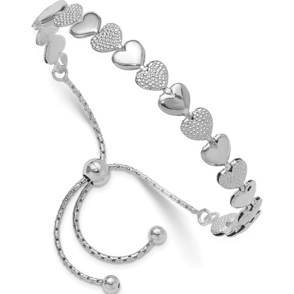Sterling Silver Rhodium-Plated Adjustable Bolo Hearts Bracelet (Width 7) - Jbsp