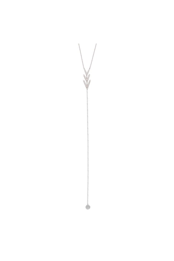 Sterling Silver Rhodium Plated Adjustable Gradual Cubic Zirconia Arrows Lariat Necklace - 18 Inch