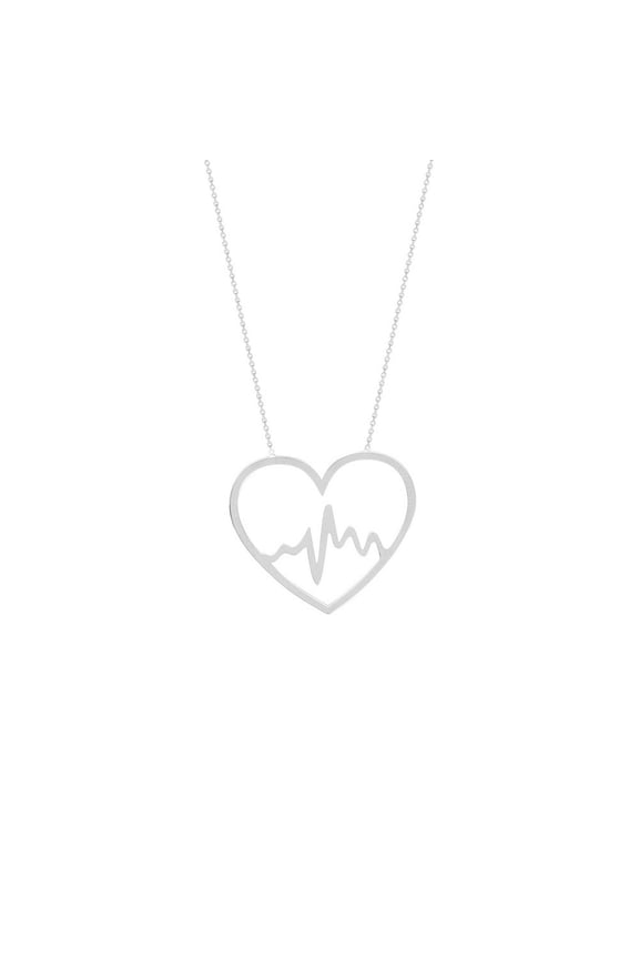 Sterling Silver Rhodium Plated Adjustable Heart Beat In Heart Necklace - 2.3 Grams - 18 Inch