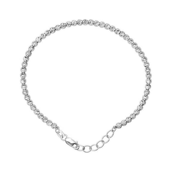 Sterling Silver Rhodium Plated Adjustable Sparkle-Cut Round Beads Bracelet - 4.7 Grams