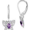 thumbnail image 1 of Sterling Silver Rhodium-Plated Amethyst And Diamond Butterfly Earrings (23 X 12) Made In China qe10245am, 1 of 5