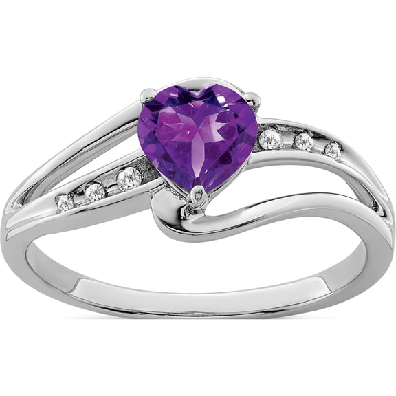 Jewelry by Sweet Pea Sterling Silver Rhodium-plated Amethyst and Diamond Ring