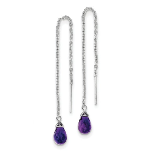 Sterling Silver Rhodium-Plated Amethyst Bead Dangle Earrings (56 X 6) Made In India qe9448