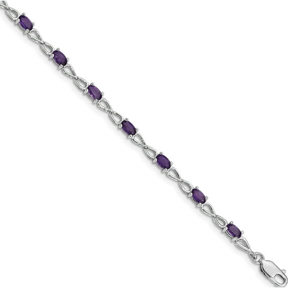Sterling Silver Rhodium-Plated Amethyst Bracelet (7 X 3) Made In China qx842am