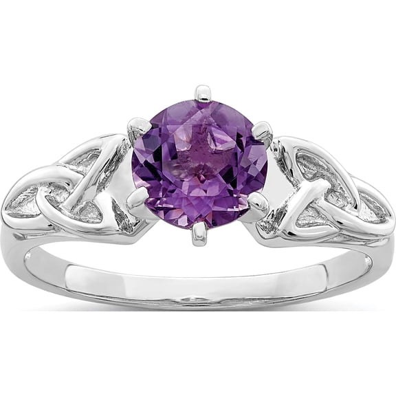 Sterling Silver Rhodium-Plated Amethyst Celtic Trinity Ring (Size 6) Made In Thailand qr7039-6