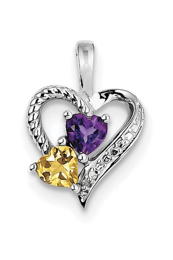 Sterling Silver Rhodium-Plated Amethyst Citrine And Diamond Pendant Made In China qp3138ci