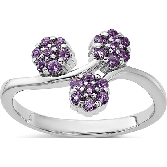 Sterling Silver Rhodium-Plated Amethyst Flowers Ringsize 8 (Width 2.29) - Jbsp