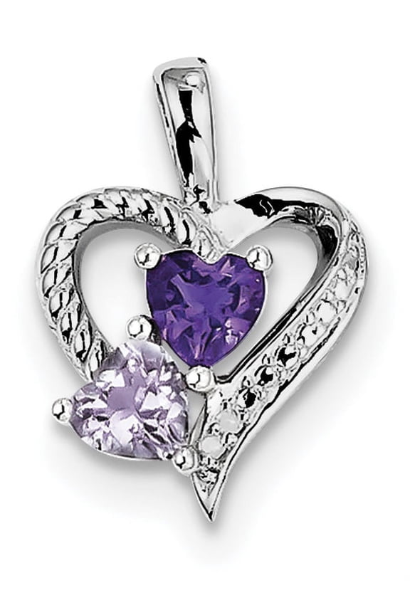 Sterling Silver Rhodium Plated Amethyst Pink Quartz And Diamond Pendant Made In China qp3138pq