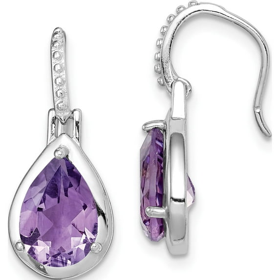 Sterling Silver Rhodium-Plated Amethyst Teardrop Dangle Earrings (22.2 X 9.4) Made In Thailand qe14269