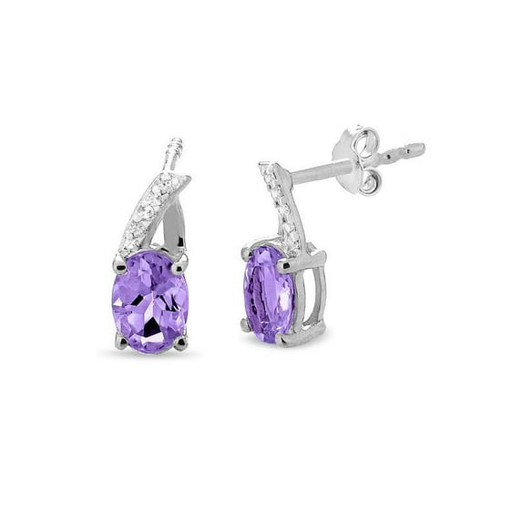 Sterling Silver Rhodium Plated Amethyst and White Topaz Stud Earrings