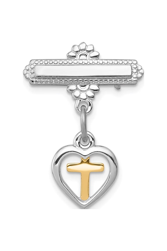 Sterling Silver Platinum-plated and Vermeil Cross Dangle Pin