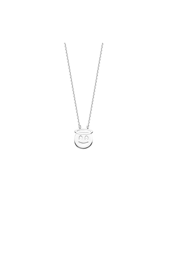 Sterling Silver Rhodium Plated Angel Smiley Face Adjustable Necklace - 1.6 Grams - 18 Inch