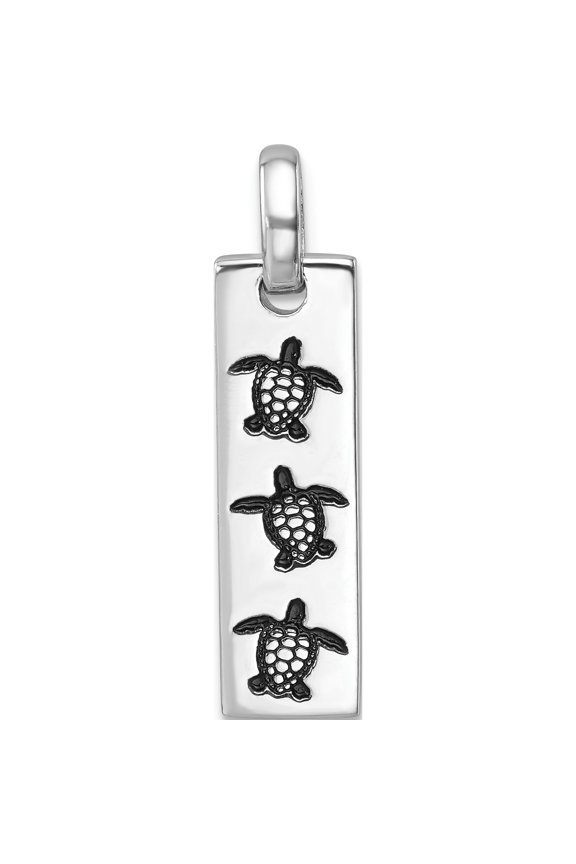 Sterling Silver Rhodium-Plated Antiqued Swimming Turtles Rectangle Pendant Material Primary Purity Inspired Stylish Timeless A thoughtful gift for anniversaries birthdays or special occasions