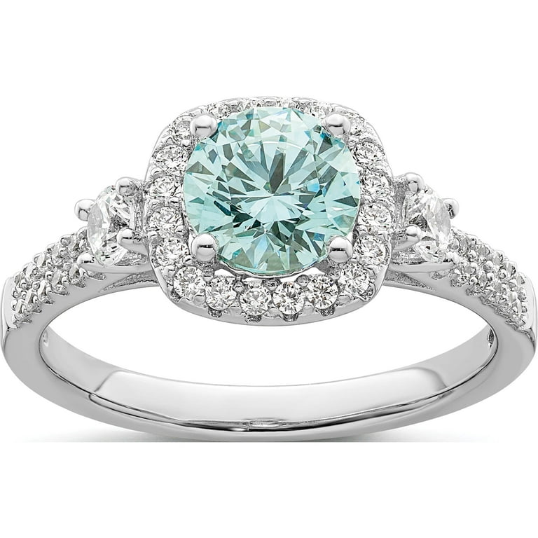 Sterling Silver Aqua Crystal and White CZ Ring Sterling Silver Aqua Crystal and White CZ Ring