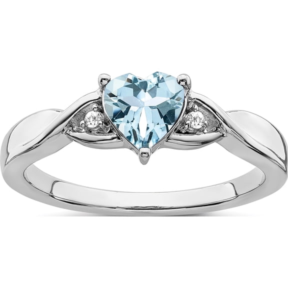 Jewelry by Sweet Pea Sterling Silver Rhodium-plated Aquamarine and Diamond Ring