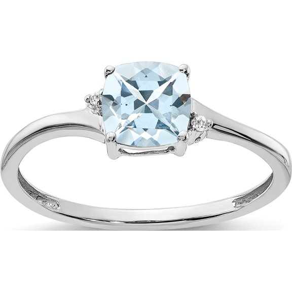 Sterling Silver Rhodium-Plated Aquamarine And Diamond Ringsize 8 (Width 1.4) - Jbsp