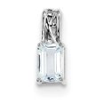thumbnail image 1 of 925 Sterling Silver Polished Rhodium Plated Aquamarine Rectangle Pendant Necklace 12x5mm Wide Pendant for Women, 1 of 4
