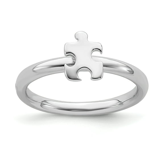 Sterling Silver Rhodium-Plated Awareness Puzzle Piece Ring