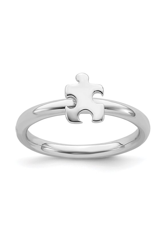 Sterling Silver Rhodium-Plated Awareness Puzzle Piece Ring