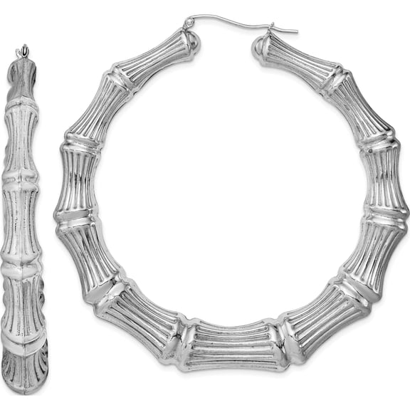 Jewelry by Sweet Pea Sterling Silver Rhodium-plated Bamboo Round Hoop Earrings