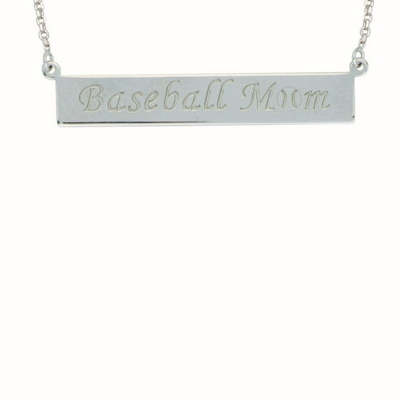 Sterling Silver Rhodium Plated Baseball Mom Bar Necklace - 2.8 Grams - 18 Inch
