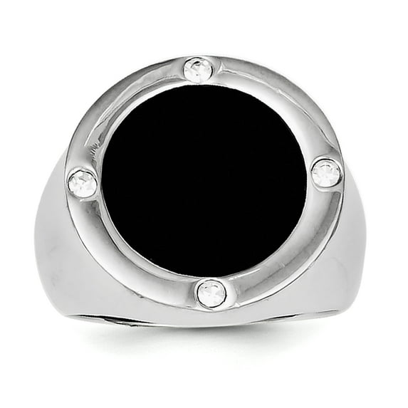 Sterling Silver Rhodium Plated Black Simulated Onyx & CZ Ring QR4440