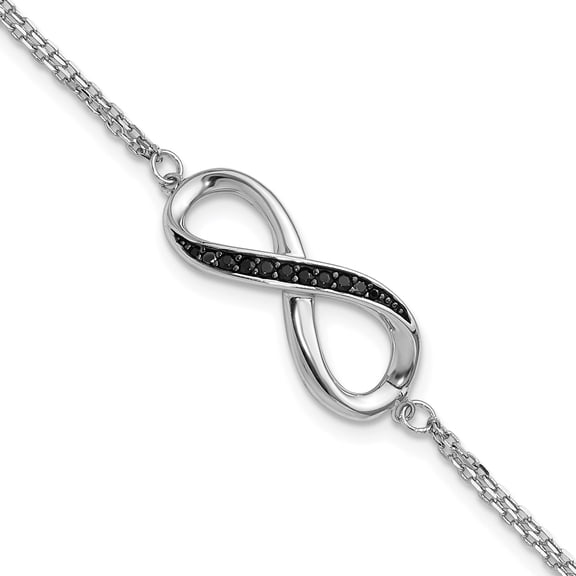 Jewelry by Sweet Pea Sterling Silver Rhodium-plated Black Spinel Infinity 7in w/1in ext. Bracele
