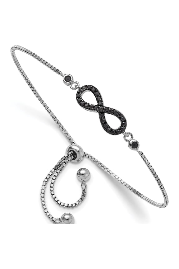 Sterling Silver Rhodium-plated Black Spinel Infinity Symbol Adjustable Brac