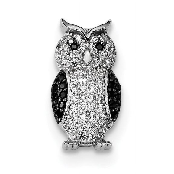 Sterling Silver Rhodium-Plated Black & White Cz Owl Slide Pendant (17 X 9.5) Made In China qp5021