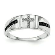 VSIRIUS Sterling Silver Rhodium Plated Black and White Diam. Cross Men's Ring QR6471