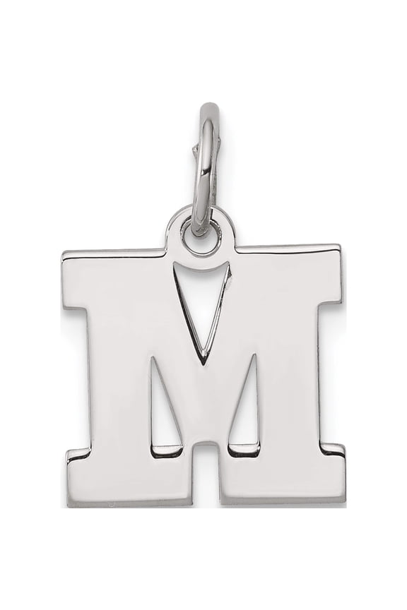 Sterling Silver Rhodium-plated Block Letter M Initial Charm