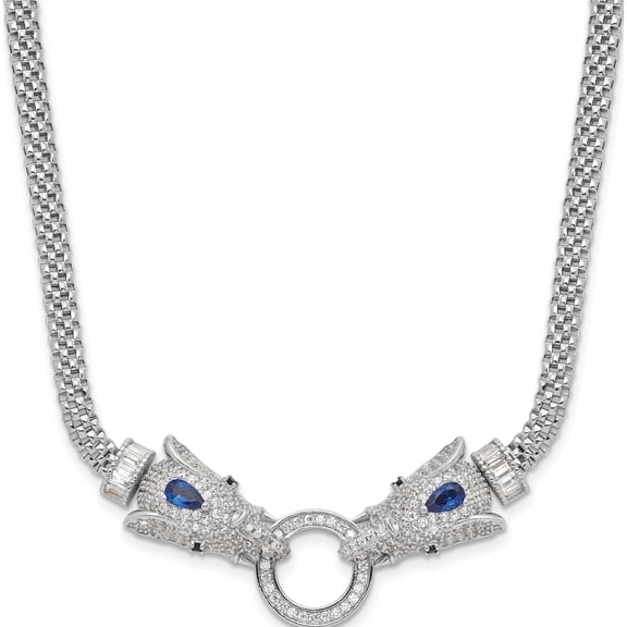 Jewelry by Sweet Pea Sterling Silver Rhodium-plated Blue and Clear CZ Elephant Head Necklace