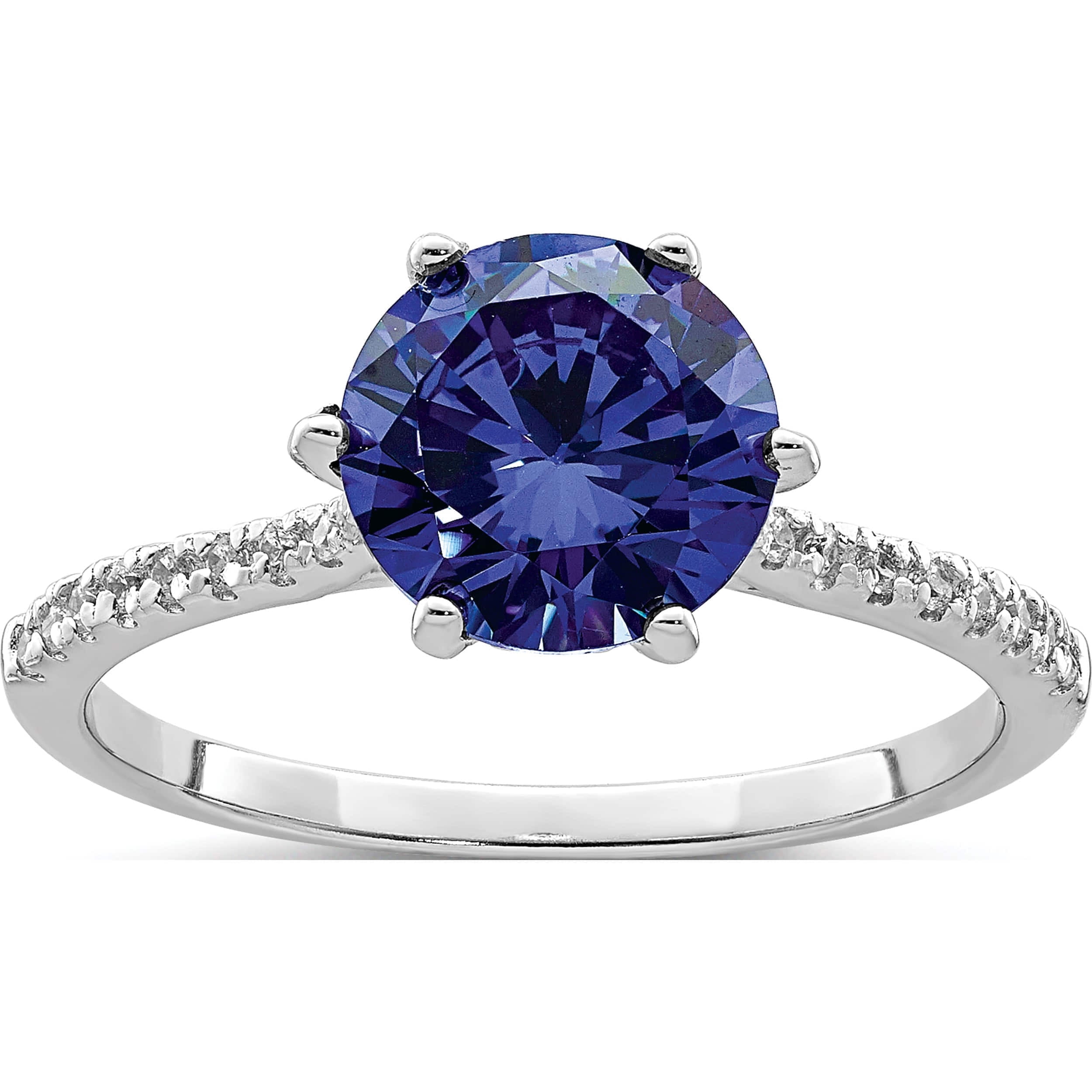 Sterling Silver Rhodium-Plated Blue And White Cz Ring (Size 8) Made In China qr7019-8
