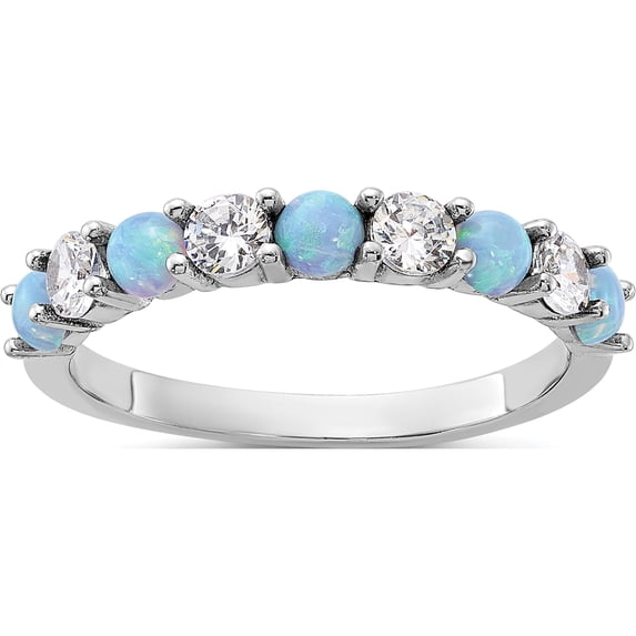 Sterling Silver Rhodium-Plated Blue Created Opal And Cz Ringsize 6 (Width 2) - Jbsp