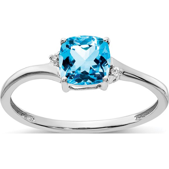 Jewelry by Sweet Pea Sterling Silver Rhodium-plated Blue Topaz and Diamond Ring