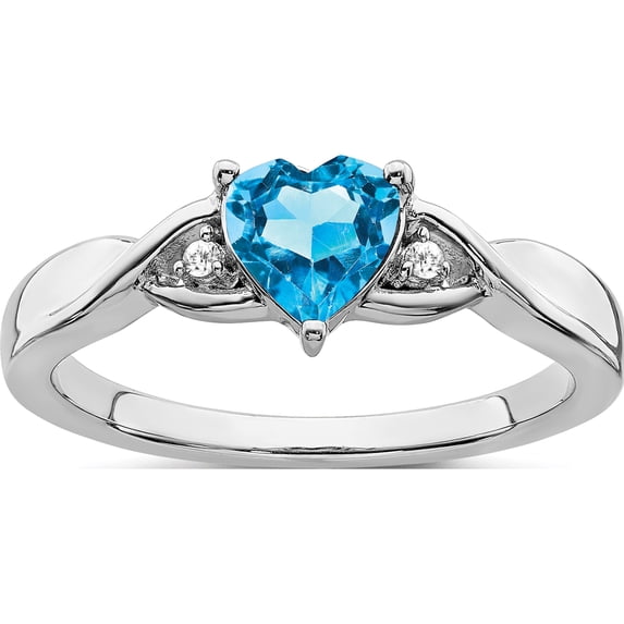 Sterling Silver Rhodium-Plated Blue Topaz And Diamond Ringsize 7 (Width 1.6 To 3.1) - Jbsp