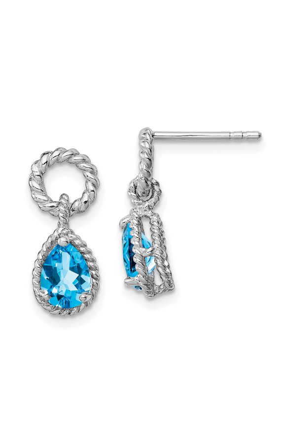 Sterling Silver Rhodium Plated Blue Topaz Pear Twisted Post Earrings Sterling Silver Earrings