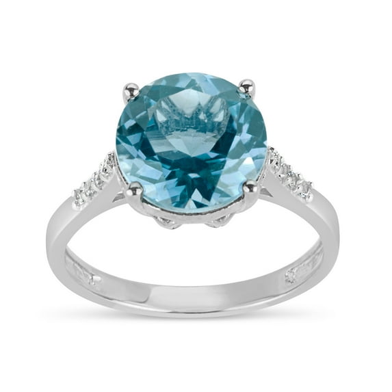 Sterling Silver Rhodium Plated Blue Topaz and White Topaz High Setting Ring