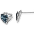thumbnail image 1 of Sterling Silver Rhodium Plated Blue & White Diamond Hearts Earrings (10 X 10) Made In India qe10723, 1 of 5
